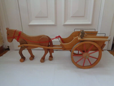 ANCIEN ATTELAGE CHARETTE JARDINIERE CHEVAL  DEJOU JOUET EN BOIS  68 CM - Photo 1/4