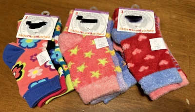 Little Miss Matched 3 Packs ~ 9 Socks Size 6-8 Ankle Hearts Stars Flowers - Image 1 of 4