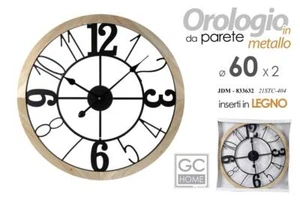 OROLOGIO DA PARETE INSERTI CONTORNO LEGNO METALLO NERO CLASSICO MODERNO 60*2 cm - Foto 1 di 2
