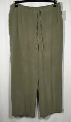 Pantalones Mujer DUE PER DUE 24W 100% Seda Pierna Ancha Informal Cintura Corbata Verde Nuevos Foto 1 de 4