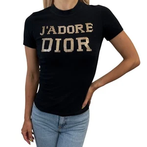 Christian Dior Vintage 2003 J'ADORE Big Logo T-Shirt Top #36 Nieten Schwarz Gold - Bild 1 von 12