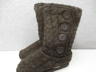 Muk Luks Faux Fur Lined Side Button Knit Boots Brown Cozy Womens Sz 6 - Image 1 of 4