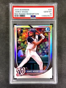 2025 Bowman #29 James Wood Chrome Red Rookie Redemption RC PSA 10 Gem Mint - Bild 1 von 2