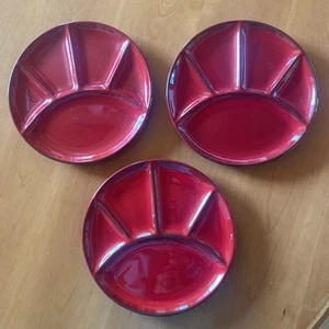 FONDUETELLER 3 Stk. TELLER RACLETTE ANTIPASTI KERAMIK 70ER JAHRE Rot - Bild 1 von 10