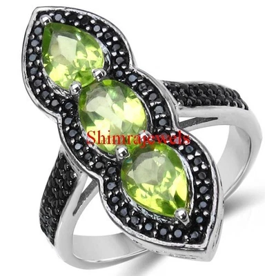 Natürlich Peridot Edelstein Mit 18k Weiß Vergoldet Silber Damen Ring #17 - Bild 1 von 4