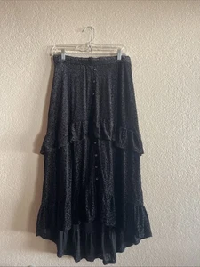 American Rag Schwarz Lagenlook Samt Blumen Rock Witchy Gothic Fee Damen M - Bild 1 von 9