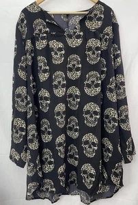 Emery Rose Women’s Longline Blouse Size 5XL Leopard Skull Print Black Top Plus - Picture 1 of 6