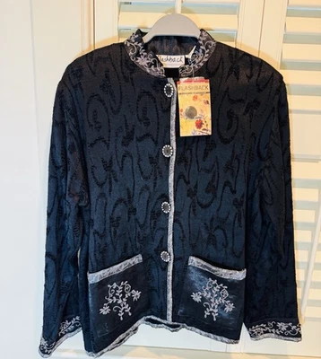Chaqueta Flashback Negra Textura Talla S Terciopelo Cuentas Plateada Mujer Nueva con Etiquetas Foto 1 de 4