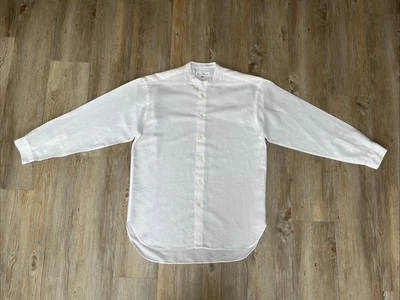 Mens St. Michael M&S Vintage White Linen Grandad Collar Long Sleeve Shirt Medium - Image 1 of 4