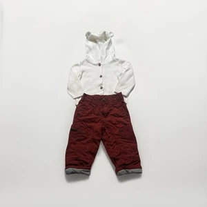 Carter's Junge 12 Monate rote Cargohose & weißer Pullover Hoodie mit Bärenohren 349 - Bild 1 von 5