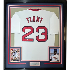 Framed Autographed/Signed Luis Tiant 33x42 Boston Red Sox White Jersey JSA COA - Picture 1 of 2