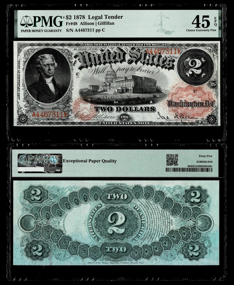 FR.#48 US 1878 $2  Legal Tender Note  PMG CHOICE Extremely Fine 45 EPQ - Image 1 of 1