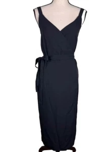 Everlane Wrap Dress Black Sleeveless Midi The Japanese Dress SZ 10 - Picture 1 of 8