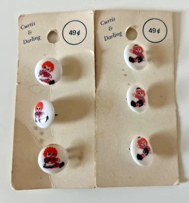 Vintage Curtis & Darling Raggedy Ann & Andy Sewing Buttons - 3 of each - Image 1 of 4