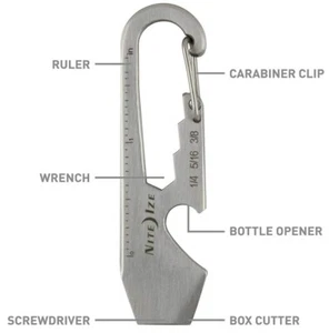NiteIze DOOHICKEY Key Tool - Bottle Opener, Box Cutter, Carabiner - Stainless - Picture 1 of 3