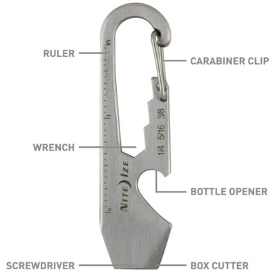 NiteIze DOOHICKEY Key Tool - Bottle Opener, Box Cutter, Carabiner - Stainless - Image 1 of 3