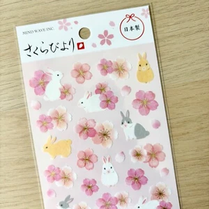 Kawaii Cherry Blossom Sakura Rabbit Washi Stickers Pink Flowers Mind Wave Japan - Picture 1 of 4