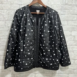 Chico's Zenergy Puffer Jacket Size 3 US 12/14 Black Polka Dot Pockets Full Zip - Picture 1 of 14