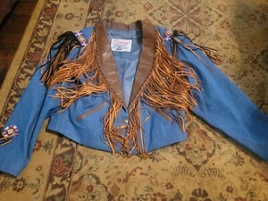 Chaqueta Western Vintage Diamond Denim y Cuero Flecos Talla L - Imagen 1 de 4