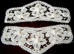 Antikes Paar schöne Stulpen Belgien 20er Jahre Band Spitzendesign - Bild 1 von 3