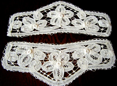 Antiguo par de hermosos puños Bélgica años 20 cinta diseño encaje Foto 1 de 3