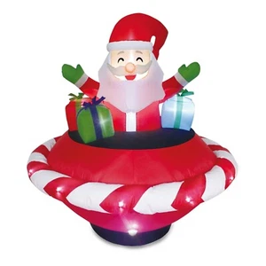 Holiday Time Inflatable-Santa in Flying Saucer-5 Ft Wide-Outdoor Christmas-NEW - Picture 1 of 5