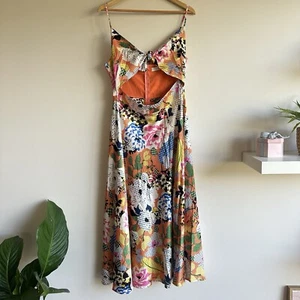 Esther & Co Size 14 Cut Out Abstract Orange Floral Print Summer Midi Dress - Picture 1 of 7