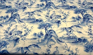 Nikita Egret Bird Blue White Drapery Upholstery Fabric by the yard - Picture 1 of 7