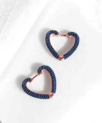 3 Ct Round Cut Simulated Sapphire Hart Hoop Earrings 14K Yellow Gold Over Silver - Image 1 of 4