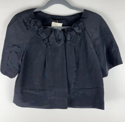 Chaqueta Babydoll Recortada Rebecca Taylor Negra 3D Floral Roseta Manga Corta 2 Foto 1 de 4