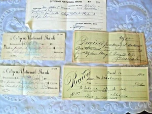 Ephemera Bank Receipts 1918 1919 1920 and 1950s Collectible Lot of 5 Pieces - Picture 1 of 6