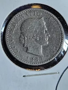 1884 Swiss 20 Rappen Coin Libertas, Roman Goddess Obverse Switzerland Helvetica! - Picture 1 of 2