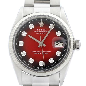Rolex Mens Datejust Red Vignette Diamond Dial 18K White Gold Steel Watch - Picture 1 of 7