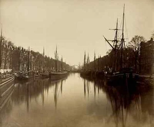 Amsterdam, Vue sur le Canal Tirage albuminé d'époque c.1870 photographie Vintage - Foto 1 di 3