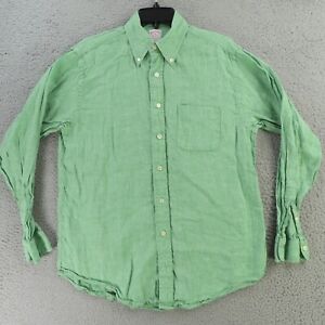 Brooks Brothers Shirt Men Medium Green Irish Linen Long Sleeve Button Up