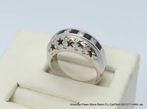Princess Cut Sapphire & Diamond Wedding Band in 18k White Gold size 7 - Picture 1 of 9