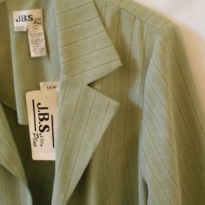   WOMENS 18W SAGE GREEN STRIPE DUSTER JACKET KNEE LENGTH 3/4 SLEEVE J.B.S. PLUS - Picture 1 of 9