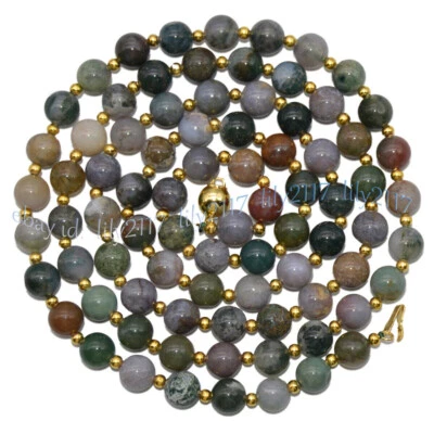 Colar multicolorido de contas redondas de ágata ônix da Índia 14-48 polegadas 6-14mm - Imagem 1 de 4