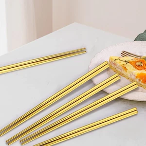 Gold Stainless Steel Chopsticks - Reusable Chopsticks - 5 Pairs Dishwasher Sa... - Picture 1 of 1