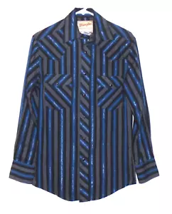 Camicia Wrangler Multicolore Argento Rigato Nero Perla Snap Manica Lunga Uomo Small - Foto 1 di 11