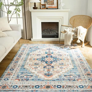 Area Rug 5X7 Washable Rugs for Living Room Non Slip Rubber Backing Low Pile Non - Picture 1 of 9