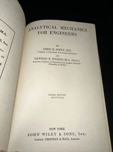 Vintage 1946 Analytical Mechanics for Engineers Hardcover Book Fred Seely TB15 - Picture 1 of 6