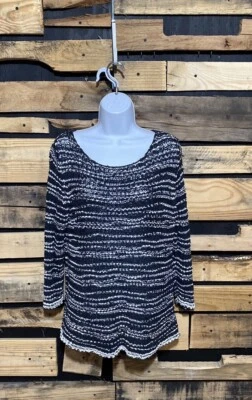 Eileen Fisher Black & White Italian Yard Knit Sweater Medium - Image 1 of 4