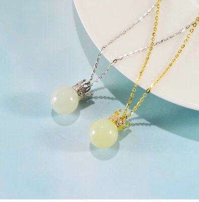 I01 Rimorchio Sfera Di Giada con Corona Romantico Argento Sterling 925 - Immagine 1 di 2