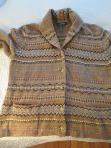 Lauren Ralph Lauren Wolle Kaschmir Mischung Schalkragen Motiv Cardigan Pullover XL - Bild 1 von 10