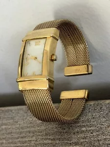 Women Gold Tone Quartz Wrist Watch Cuff Cut Bangle bracelet - Picture 1 of 7