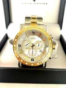 Aqua Master Men's Two tone White Gold 1ct Diamond Bezel Steel band Watch W#904 - Picture 1 of 4
