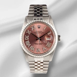 Reloj Rolex 36 mm Datejust acero motor torneado melocotón esfera diamante romano 16030 - Imagen 1 de 10