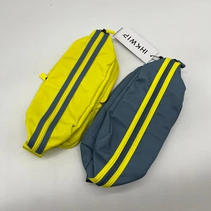 IHKWIP Set of 2 Packable Cosmetic Cases Pouches Yellow & Indigo  - Picture 1 of 16