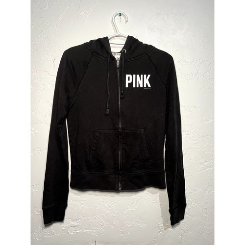 UNDERCOVER Felpa con cappuccio Victorias Secret ROSA nera full zip y2k retrò goth emo punk donna piccola